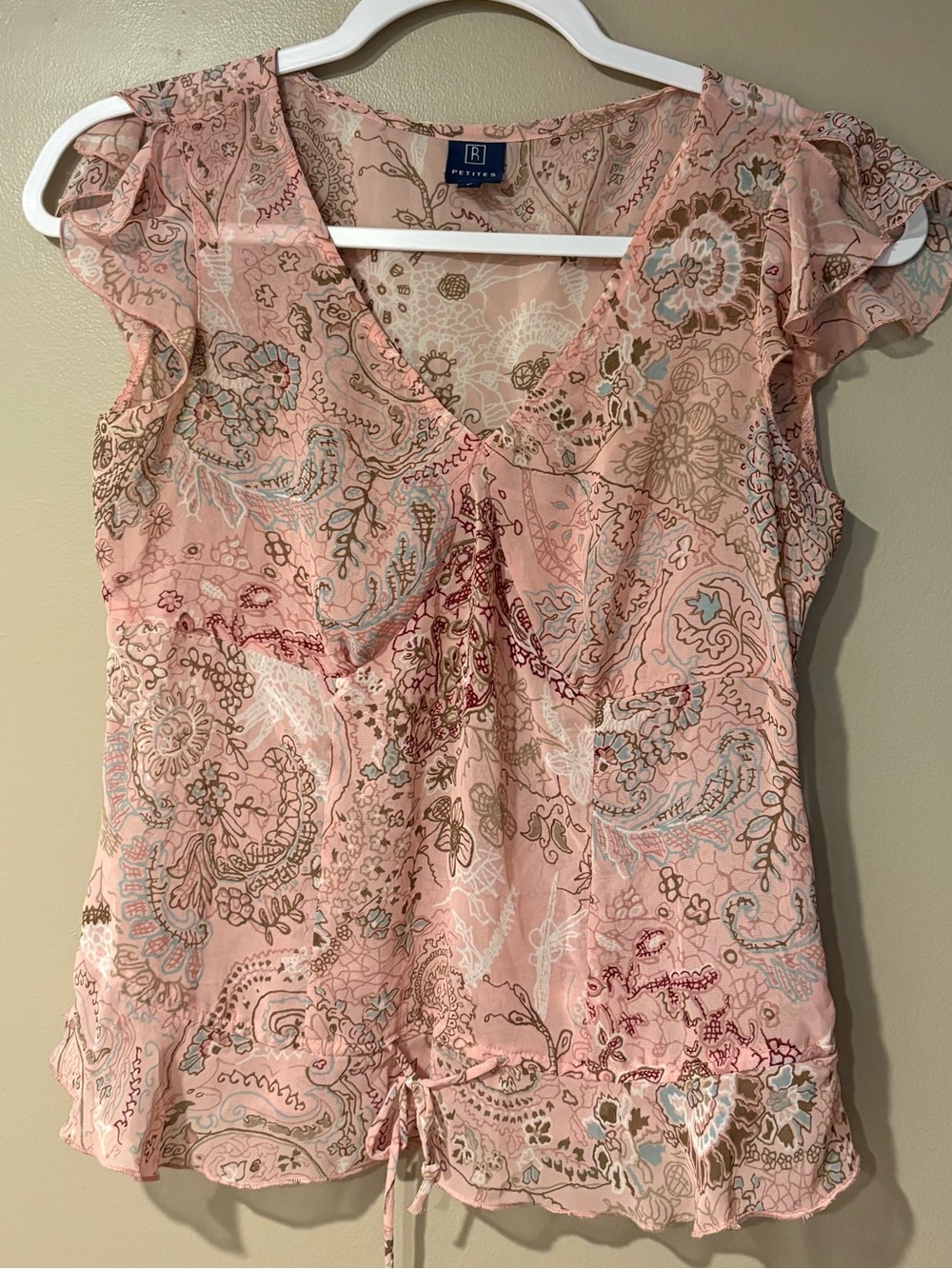 fairycore paisley y2k 2000s it girl whimsical pastel pink ruffle blouse